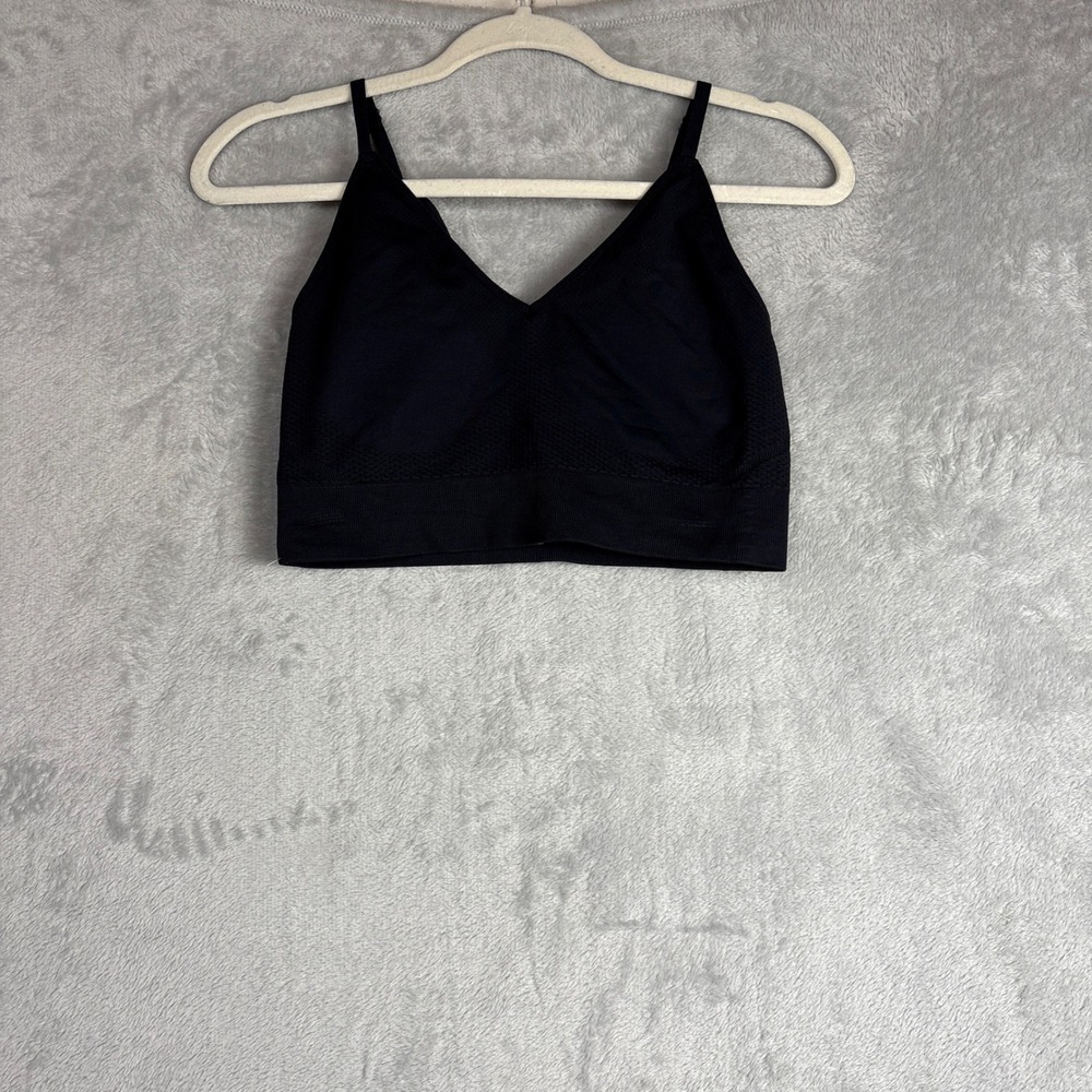 Knix Women Black Seamless V-Neck Bralette Adjustable Straps Textured Size L Cozy